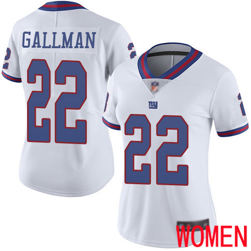 Women New York Giants #22 Wayne Gallman Limited White Rush Vapor Untouchable Football NFL Jersey->women nfl jersey->Women Jersey